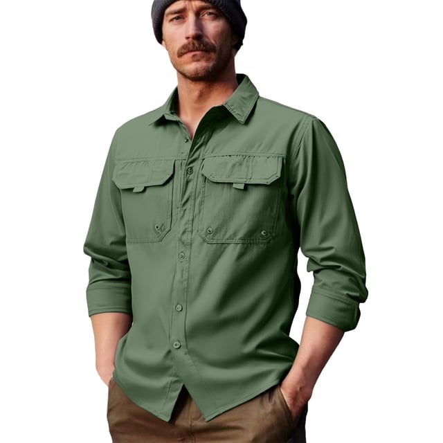 Lovzfmll Men's Waterproof Shacket, Quick Dry Shirt Jacket, Lapel Collar Button Front, Elastic Outdoor, Fall Jackets for Men, Water Resistant Coat