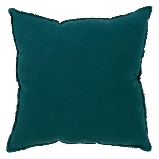 SARO 13049.JG20S Coussin Carré de 18 Po à Franges en Lin Rempli de Duvet - Vert Jaspe