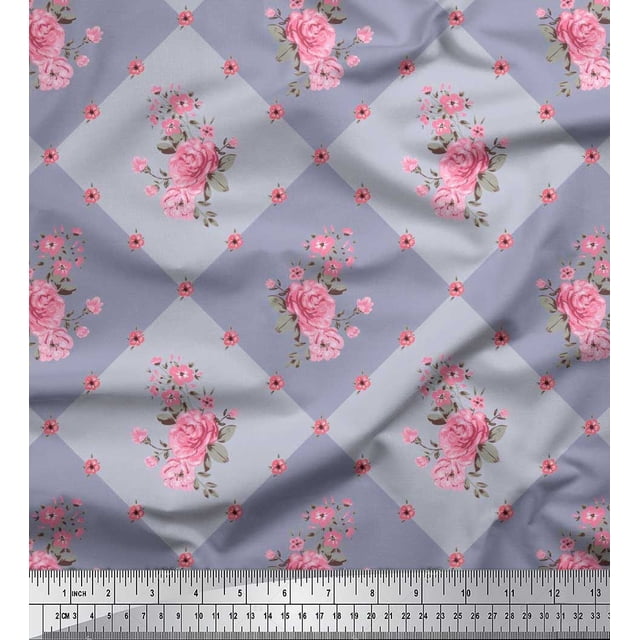 Soimoi Poly Georgette Fabric Leaves, & Rose Floral Fabric Prints By Yard 52 Inch Wide