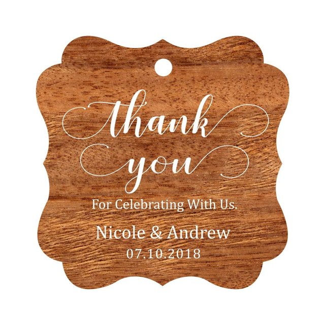 Darling Souvenir Custom Names Thank You For Celebrating With Us Wedding Hang Tags Personalized Party Tags-Rustic Wood-100 Tags