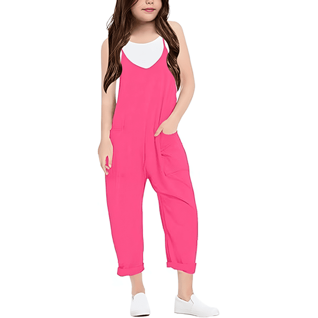Girls Romper Sleeveless Summer Rompers for Girls Loose Casual Rompers with Pockets Girls Jumpsuits Size 13-14 Y
