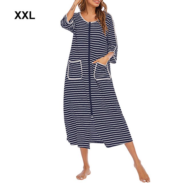 Langgg Polyester Robe de Nuit pour Femmes en de Rechange Col Rond Fermeture Éclair Cardigan Respirant Peignoir de Maison et de Bureau Tenue de Nuit Vêtements de Nuit Bleu Foncé TTG