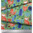 thumbnail image 2 of Soimoi Green Poly Georgette Fabric Tree & Fox Folk Art Print Fabric by Yard 42 Inch Wide, 2 of 5