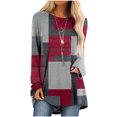 thumbnail image 1 of IROINID Aubaines T-Shirts à Manches Longues pour Femmes, Détente, Col Rond, Imprimé Géométrique, Hauts, Rouge, 1 of 5