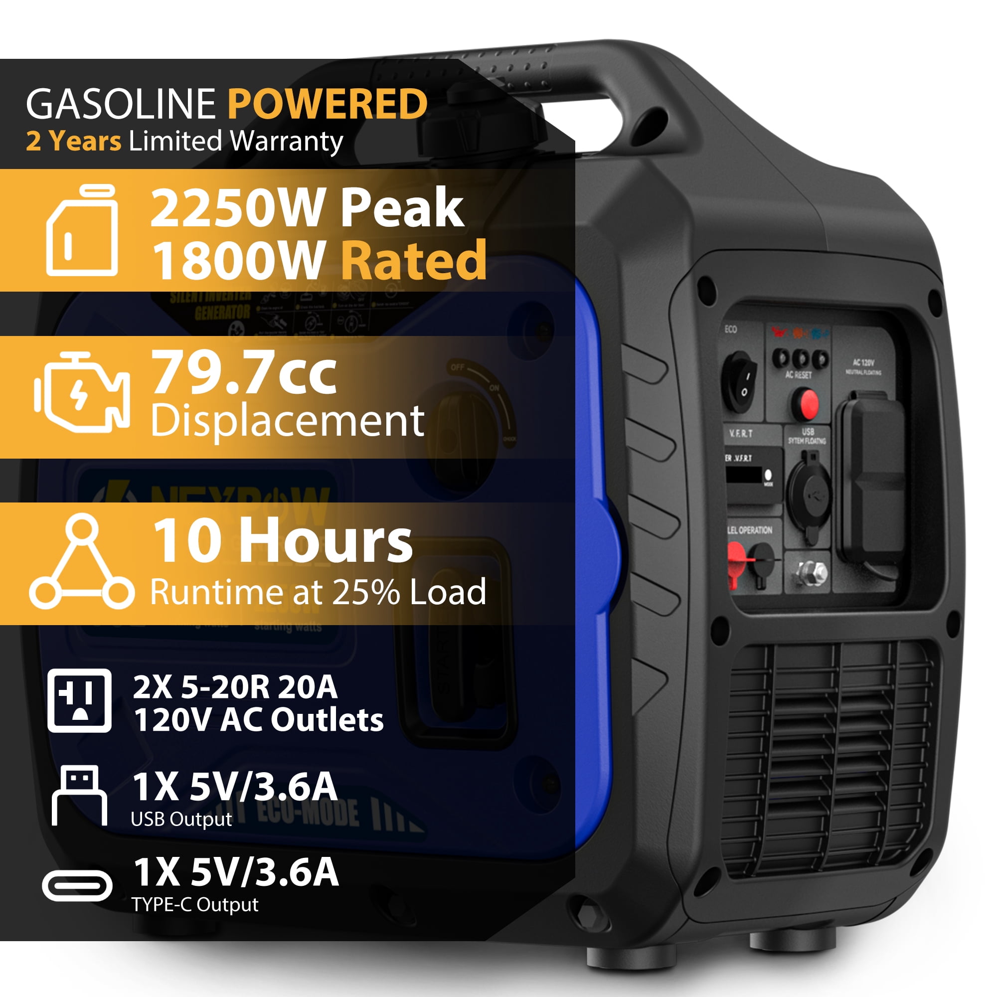 【gen-ga】 NEXPOW 2250W Portable Inverter Generator, High Quality Portable