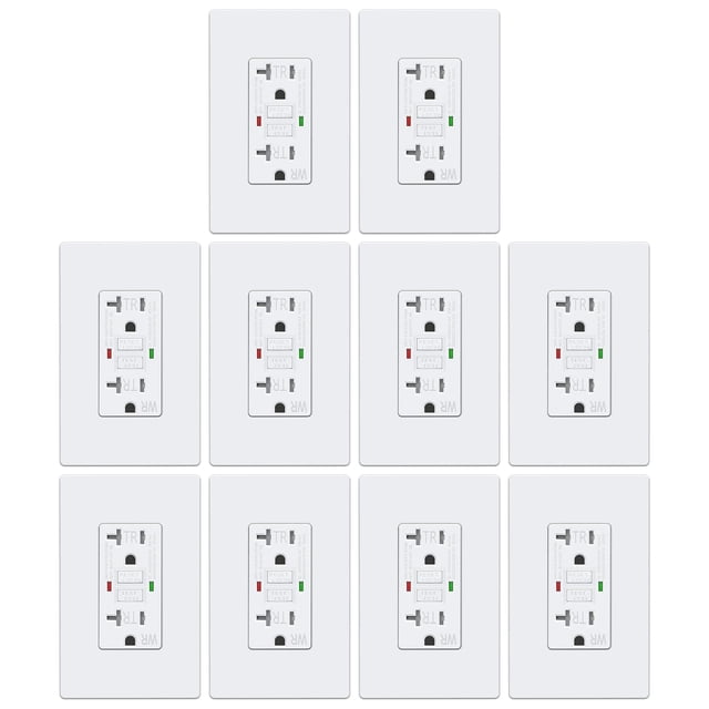 ELECTECK 10 Pack GFCI Outlets 20 Amp, Outdoor Weather Proof (WR), Self-Test GFI Receptacles with LED Indicator, Ground Fault Circuit Interrupter, Screwless Wallplate