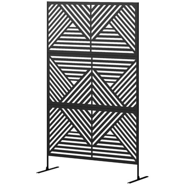 CoSoTower Metal Outdoor Privacy Screen, Freestanding Outdoor Divider with Stand, Decorative Privacy Panel, 78" x 48", Black