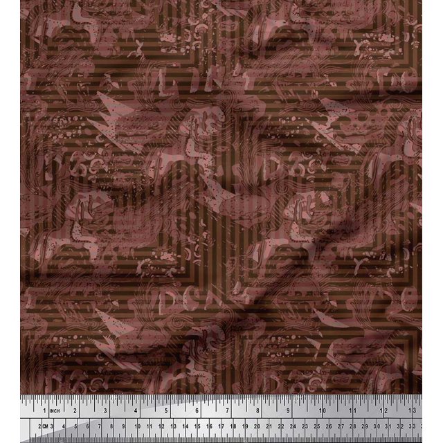 Soimoi Cotton Cambric Fabric Texture & Greek Key Geometric Printed Fabric 1 Yard 56 Inch Wide
