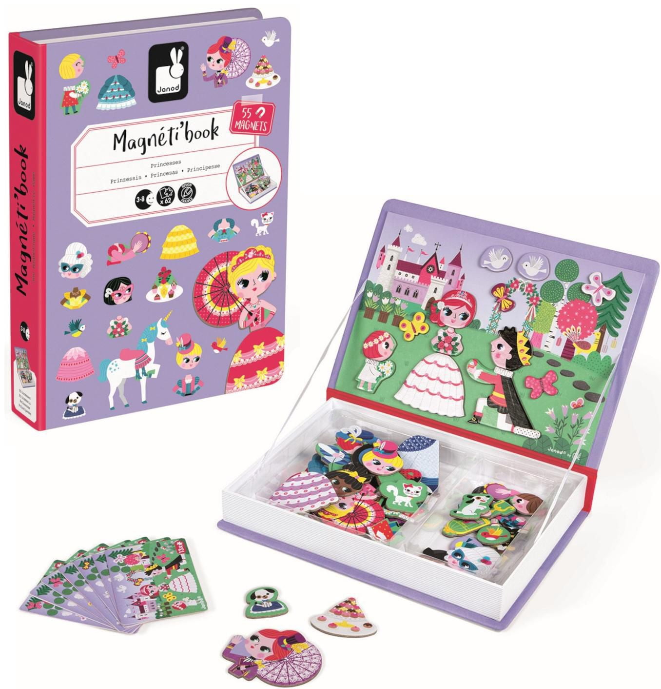 Janod - Jeu Éducatif Magnétique Princesse - 55 Aimants et 7 Cartes - Créez des Scènes - Matériaux Certifiés FSC® et  Sécuritaires - À partir de 3 Ans - J02725