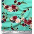 thumbnail image 1 of Soimoi Tissu en Coton Vert Canard Ranunculus & Pivoine Imprimé Floral 1 Yard 58 Pouces de Large, 1 of 1