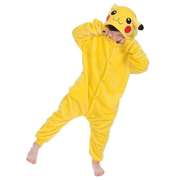 Combinaisons pour Enfants Costume Grenouillère Animale Nuisette Pyjamas Chandails à Capuchon Vêtements de Nuit Cosplay Costume Mardi Gras Noël Halloween (Pikachu 140cm)