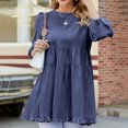 thumbnail image 2 of Pompotops Spring Women's Wear Solid Color Round Neck Seven Point Sleeve Large Swing Loose Casual Top, 2 of 8