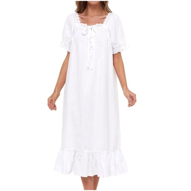 Lixiuxyad Nuisette pour Femme en Coton, Vêtement de Nuit Long, Tenue d'Intérieur à Manches Courtes, Blanc Vintage