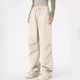 thumbnail image 3 of Ohufall Baggy Parachute Pants for Women& Girls Drawstring Elastic High Waist Ruched Cargo Pants Multiple Pockets Jogger Y2K, 3 of 6