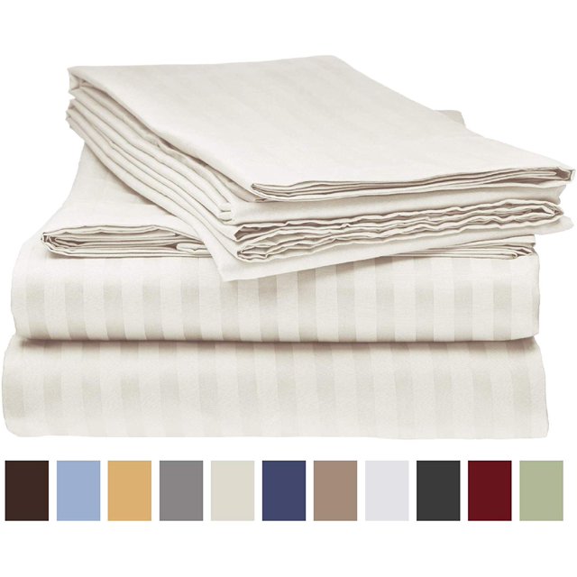 Deluxe Striped 1800 Prestige Soft and Comfortable Bed Sheets Set, Twin Cream