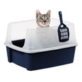 thumbnail image 2 of IRIS Open-Top Cat Litter Box with Shield and Scoop, Navy, 2 of 5