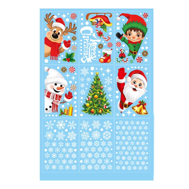 pitrice 9pack/lot Christmas Window Stickers Reusable Snowman Print Decoration Christmas Stickers For Windows C