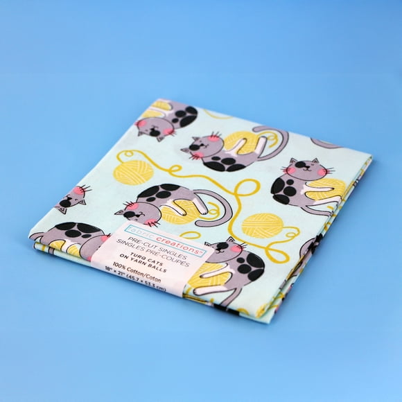 Fabric Creations Fat Quarter, Turquoise Cats, 45.7 cm (18 in) × 53.3 cm (21 in) (≈45 × 53 cm (20.9 in)), 18x21