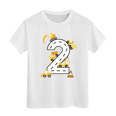 Sunnyoo Toddler Boy's T-Shirt Excavator Letter Print Short Sleeve T Shirt, White