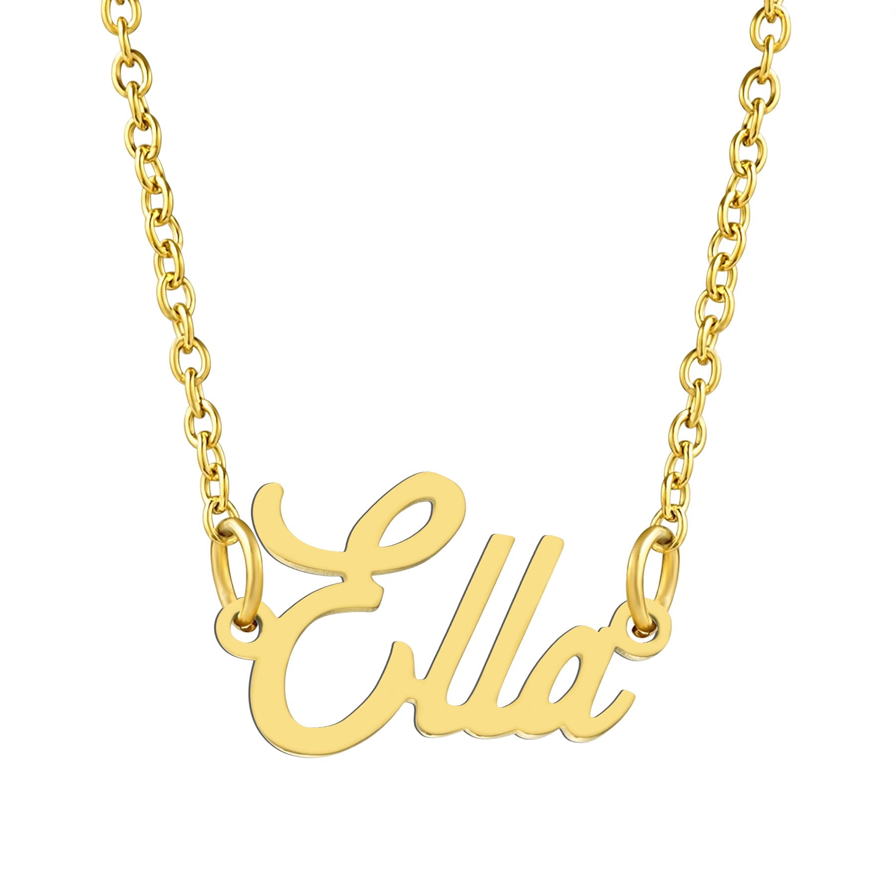 KISPER 18K Gold Plated Stainless Steel Personalized Name Pendant Necklace, Ella