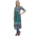 thumbnail image 3 of Bimba Tunique de Créatrice pour Femme Vert Sarcelle Imprimée, Kurti Ligne A, Kurta, Robe-8, 3 of 6