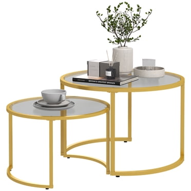 HomCom Ensemble Moderne de Tables Basses Gigognes avec Dessus en Verre, Or