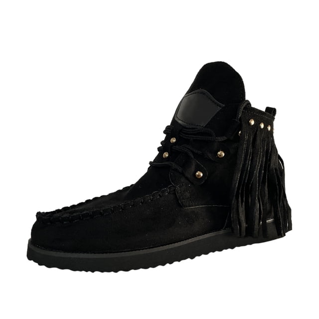 Kcodviy Bottes pour Femmes Bottines de Pluie pour Femmes Bottes Rétro en Suède Faux Bottes à Lacets pour Femmes Talons Cuir à Franges Bout Rond Bottes en Cuir pour Femmes Bottines Chaussures Décontractées
