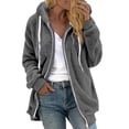 thumbnail image 1 of Qertyioot Mode Femmes Fermeture Éclair Col en V Chandail à Enfiler Hauts Manches Longues Blouse à Capuche Chandail, 1 of 4