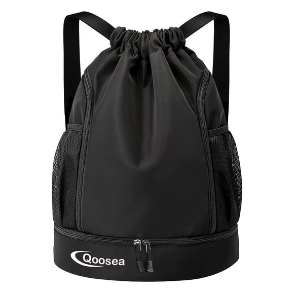 Qoosea Drawstring Backpack Waterproof String Gym Sports Bag with Shoe Compartment Side Mesh Pockets for Women Men