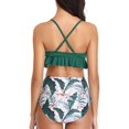 thumbnail image 2 of Women Two Piece Swimsuits High Waisted Ruffle Flounce Bikini V Neck Tummy Control Bathing Suit Green Floral (M, 2 of 5