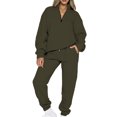 thumbnail image 1 of MAWCLOS Women Jogger Sets Long Sleeve Tracksuit Set Solid Color Two Piece Outfit Breathable Sports V Neck Sweatsuits Army Green S, 1 of 5