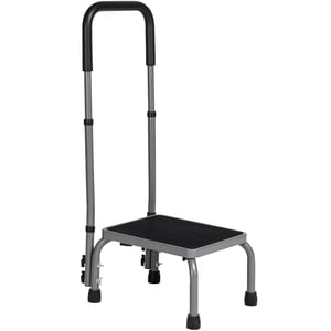 Naipo Medical Step Tabouret avec Poignée, Pieds de plate-forme réglable en hauteur non glissante pour les aînés, Personnes âgées & Handicapés, Aciers jusqu'à 300 Lbs, Gris