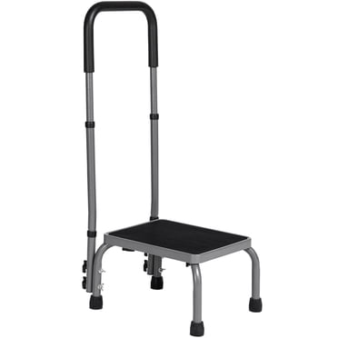 Naipo Medical Step Stool with Handle, Non-Slip Platform Adjustable Height Footstool for Seniors, Elderly & Disabled, Steel Holds up to 300 lbs, Grey