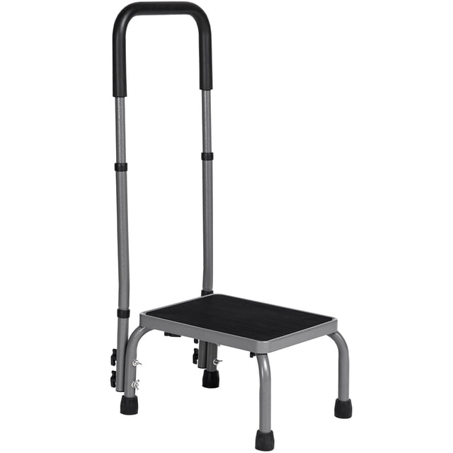 Naipo Medical Step Stool with Handle, Non-Slip Platform Adjustable Height Footstool for Seniors, Elderly & Disabled, Steel Holds up to 300 lbs, Grey