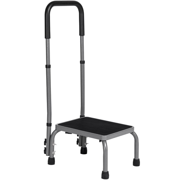 Naipo Medical Step Stool with Handle, Non-Slip Platform Adjustable Height Footstool for Seniors, Elderly & Disabled, Steel Holds up to 300 lbs, Grey