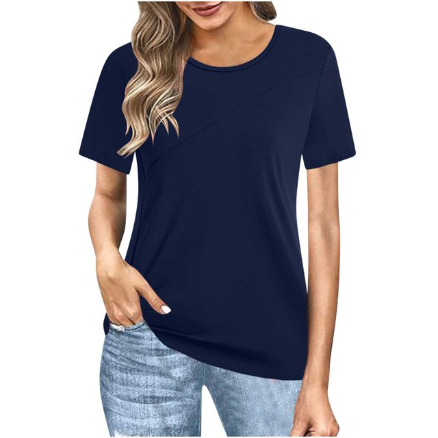 Plebaso Blouses Grande Taille pour Femmes Manches Courtes Col Rond Chemises Décontractées Couleur Unie Tunique Ample Confortable