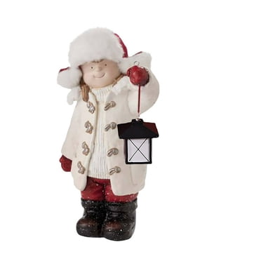 Christmas Boy And Girl Resin Sculptures With Lantern Christmas Decoration Home Desktop Outdoor Children Statue Craft Props,01white