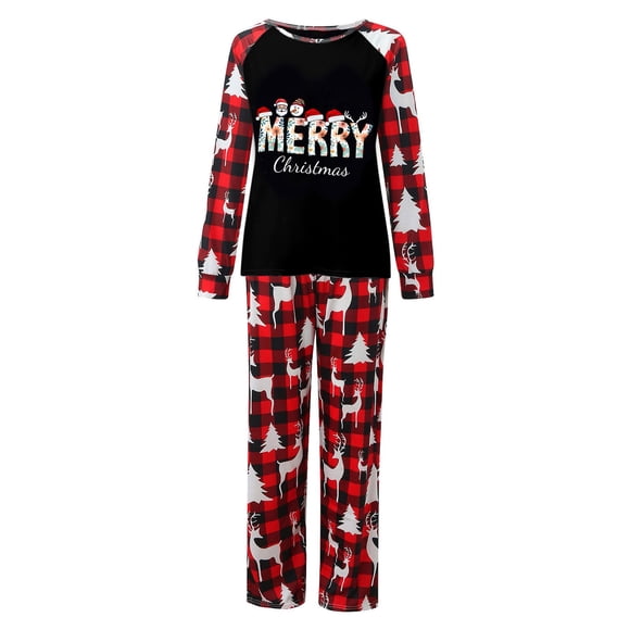 Christmas Pajama Coordinated Pieces for Family Matching Printed Long Sleeve 2-Piece Mom and Child Home Wear 65%Polyester 35%Spandex