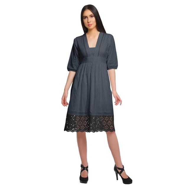 Moomaya Robe en Coton Imprimée pour Femme Longueur Midi Manches Courtes Tenue d'Été Vêtements