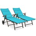 thumbnail image 1 of Topbuy 2PCS Folding Outdoor Rattan Chaise Lounge Chair Cushioned Recliner with Wheels&Turquoise Cushion, 1 of 10