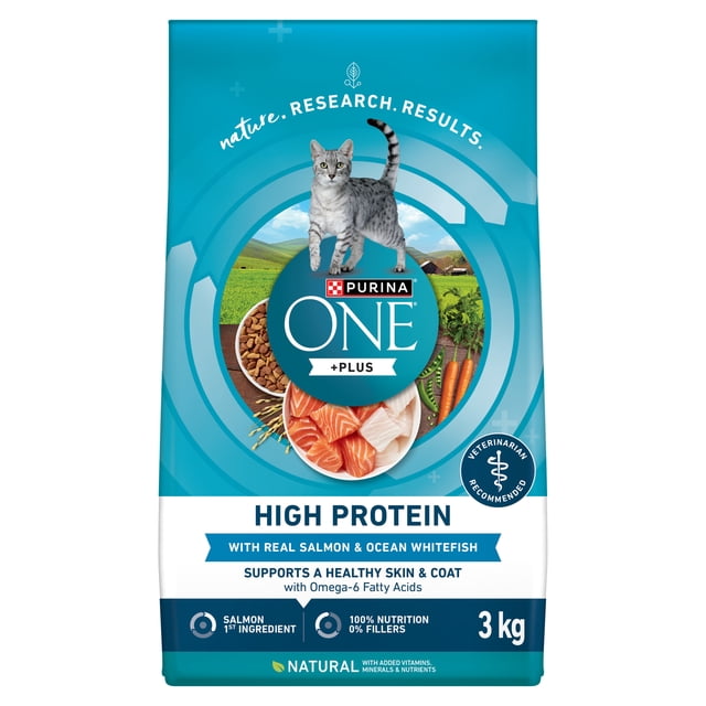 Purina ONE +Plus Formule Riche en Protéines au Saumon et au Poisson Blanc de l'Océan, Nourriture Sèche pour Chats 3kg