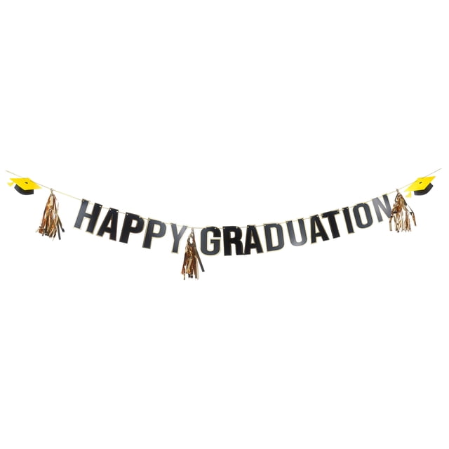 Graduation 1 Count Black, Yellow, Gold Paper Grad Tassel Banner, 2.74 Meter, Adult, Decoration, Graduation, Way To Celebrate
