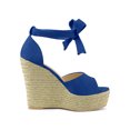 thumbnail image 3 of BLISSFUL STEP Chaussures pour Femmes Espadrilles à Talon Compensé à Lacets Sandales à Bride à la Cheville Bleu Foncé 10, 3 of 8