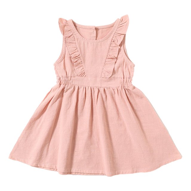 LNGOOR Bébé Fille Été Coton Lin Robes Volants Décontracté une Ligne de Plage Partie Robe de Soleil 2-6 Ans