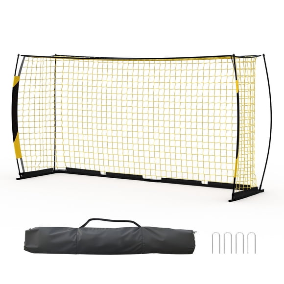 12x6FT Soccer Goal, Black Yellow Portable Heavy Duty Steel Frame with PE Net, Ground Stakes, Quick Set Up for Backyard Kids Youth Outdoor Training Competition