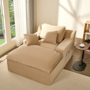 BIGSYY Chaise Longue, Canapé-Lit au Sol, Sans Montage, Design Moderne pour Adultes, Siège Confortable en Mousse pour Salon et Chambre, Velours Côtelé, Camel
