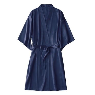 WTXUE Womens Pajamas | Robes Bathrobe Wedding Party Soild for Bride Womens Satin Nightgown | 1 Piece Blue M