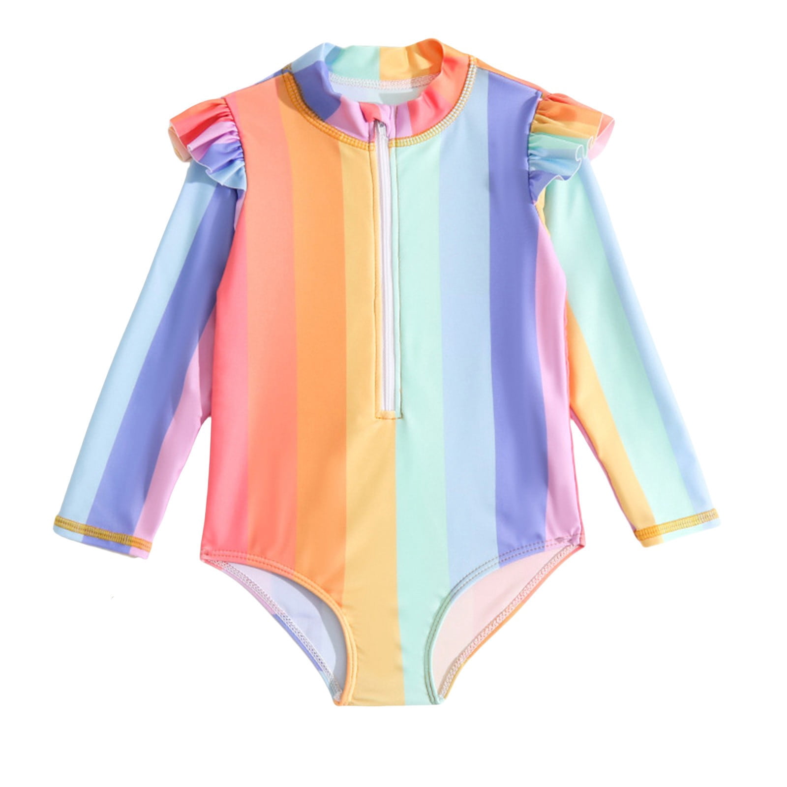 TIEVOSA Girls Swimwear Swimsuit Zipper Bathing Suits Long Sleeve Ruffle Girl Full Cover Flower Print 3-13 Years Old