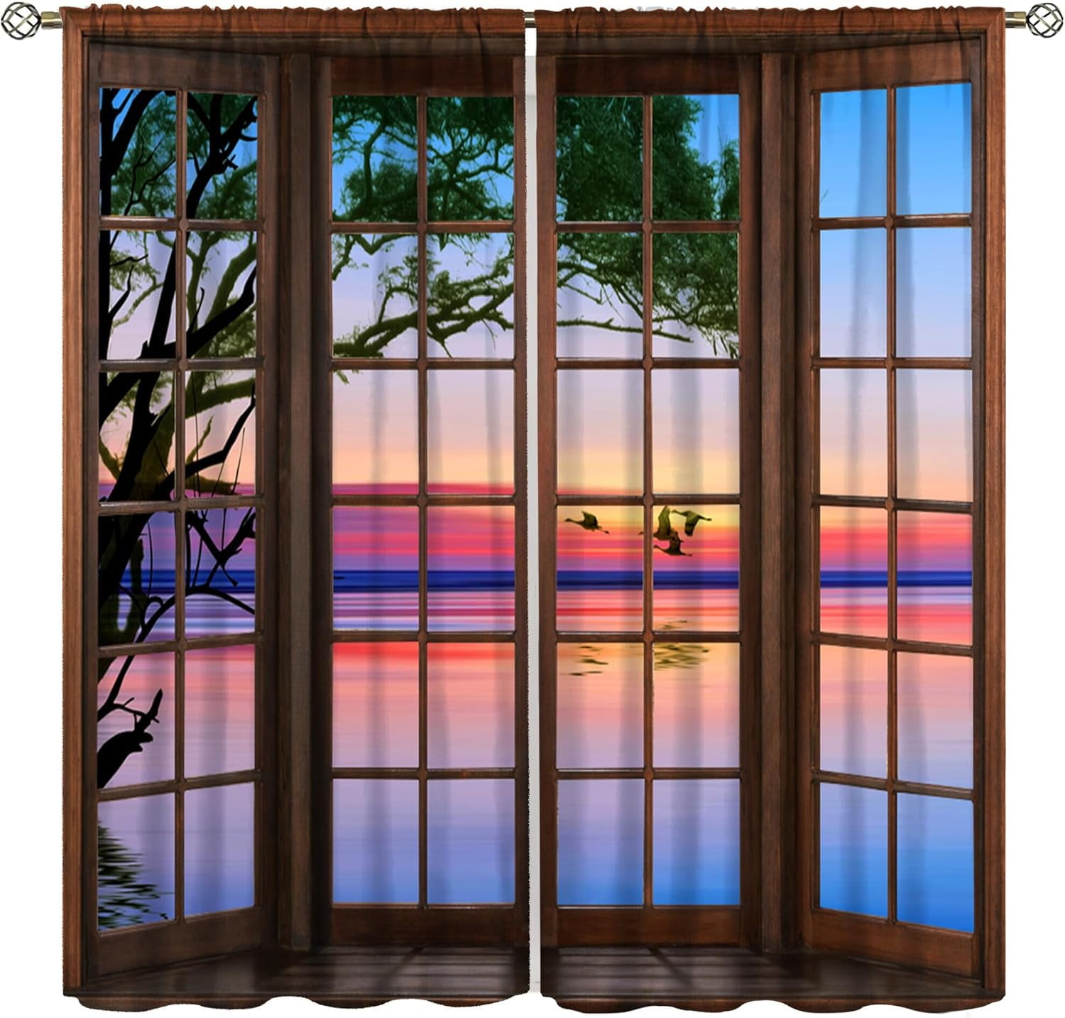 Camouflage Curtains Grommet Light Filtering Window Drapes with Hunting Theme Forest Tree Branch Leaf Print Pattern Decorative Privacy Curtains for Bedroom Living Room 2 Panels 42 x 63 Inch