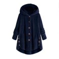 thumbnail image 3 of Womens Cardigan Plus Size Button Plush Tops Hooded Loose Cardigan Wool Coat Winter Jacket Navy Xl, 3 of 7